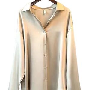 Silk Blouse Long Sleeve Satin Button Down Casual V-Neck Work Office SilkyTop M